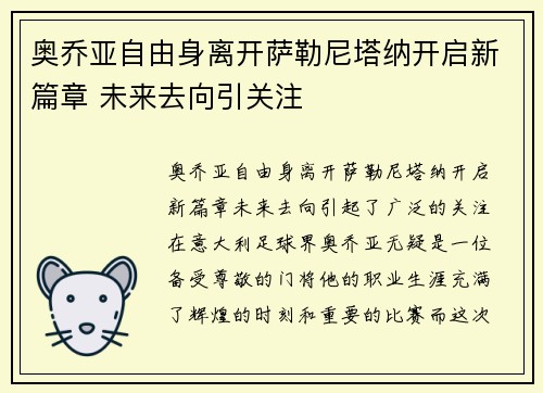 奥乔亚自由身离开萨勒尼塔纳开启新篇章 未来去向引关注 奥乔亚自由身离开萨勒尼塔纳开启新篇章 未来去向引关注